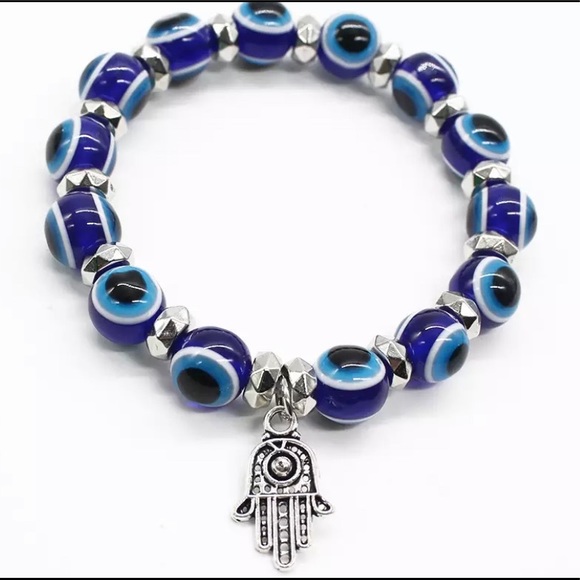 1 Blue Bracelet Elastic Hamsa Charm Bangle - Picture 1 of 2